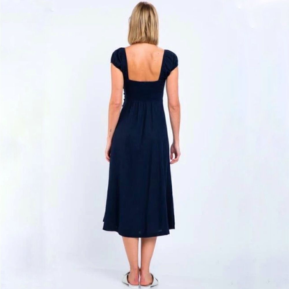 Navy Off-the-Shoulder Boho Linen Blend Midi Dress NWT - Picture 4 of 8